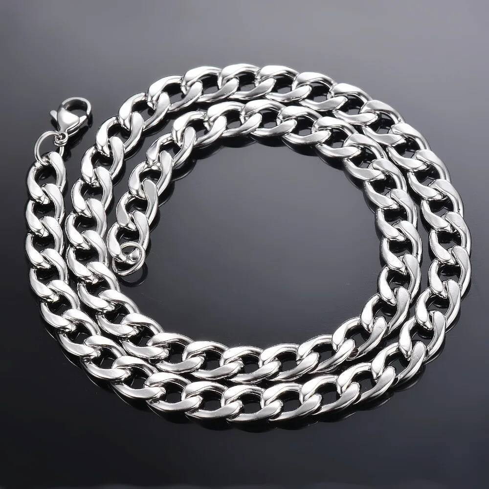 1 piece Width 3mm-9.5mm Curb Cuban Link Necklace for Men Women Basic Punk Stainless Steel Chain Chokers