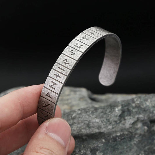 Norse Rune Bracelet – Elder Futhark Viking Stainless Steel Cuff Bangle