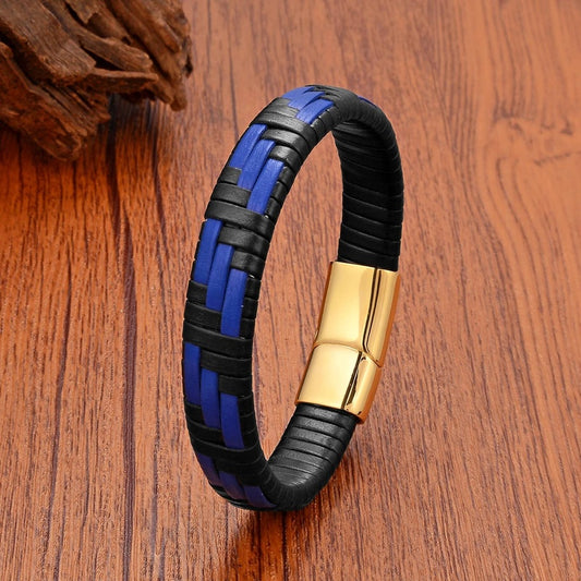 Black Braided Leather Bracelet with Green Jade Beads - Stylish Multi-Layer Magnetic Clasp Jewelry for Casual Wear and Gifts Gold-color