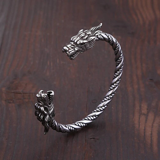 Viking Dragon Head Torque Bracelet – Twisted Stainless Steel Cuff