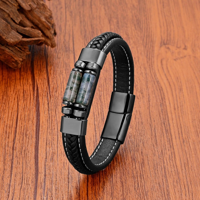 Natural Tiger Eye Agates Crystal Beads Handmade Bracelets Bohemia Style Men Women Leather Bangles Fashion Jewelry Gifts Moss Agate