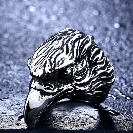 Stainless Steel Eagle Head Ring – Bold Freedom and Strength Men’s Jewelry