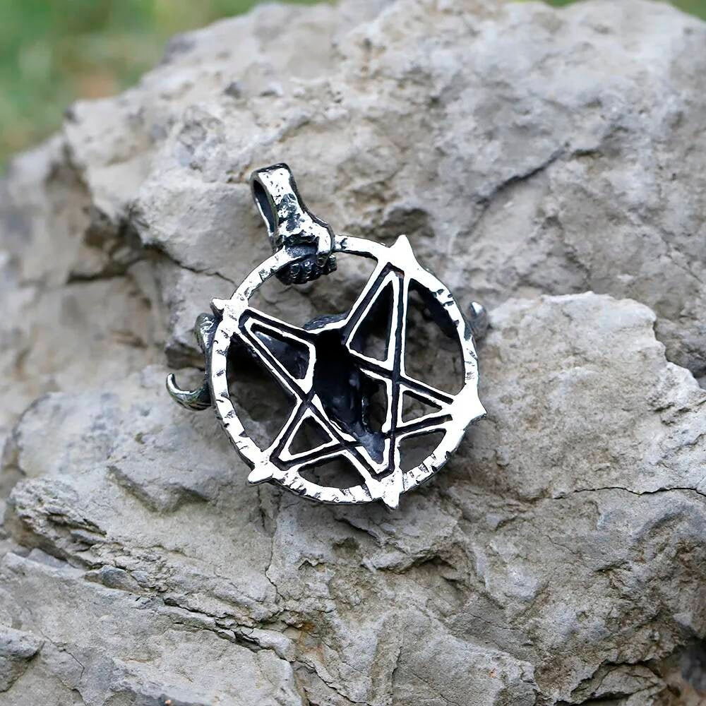 Pentagram Baphomet Pendant – 316L Stainless Steel Gothic Necklace with Goat Skull and Occult Symbol