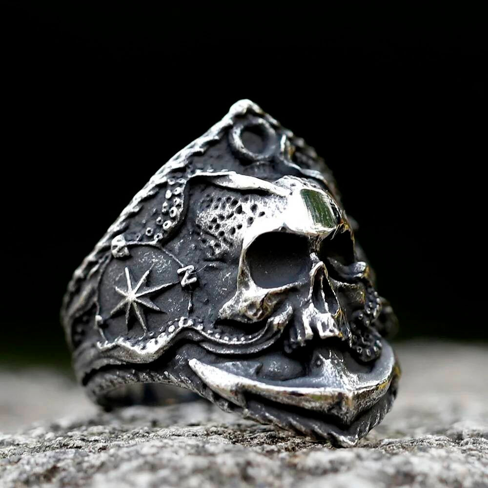 Compass Skull Biker Ring – 316L Stainless Steel Motorcycle Party Gift