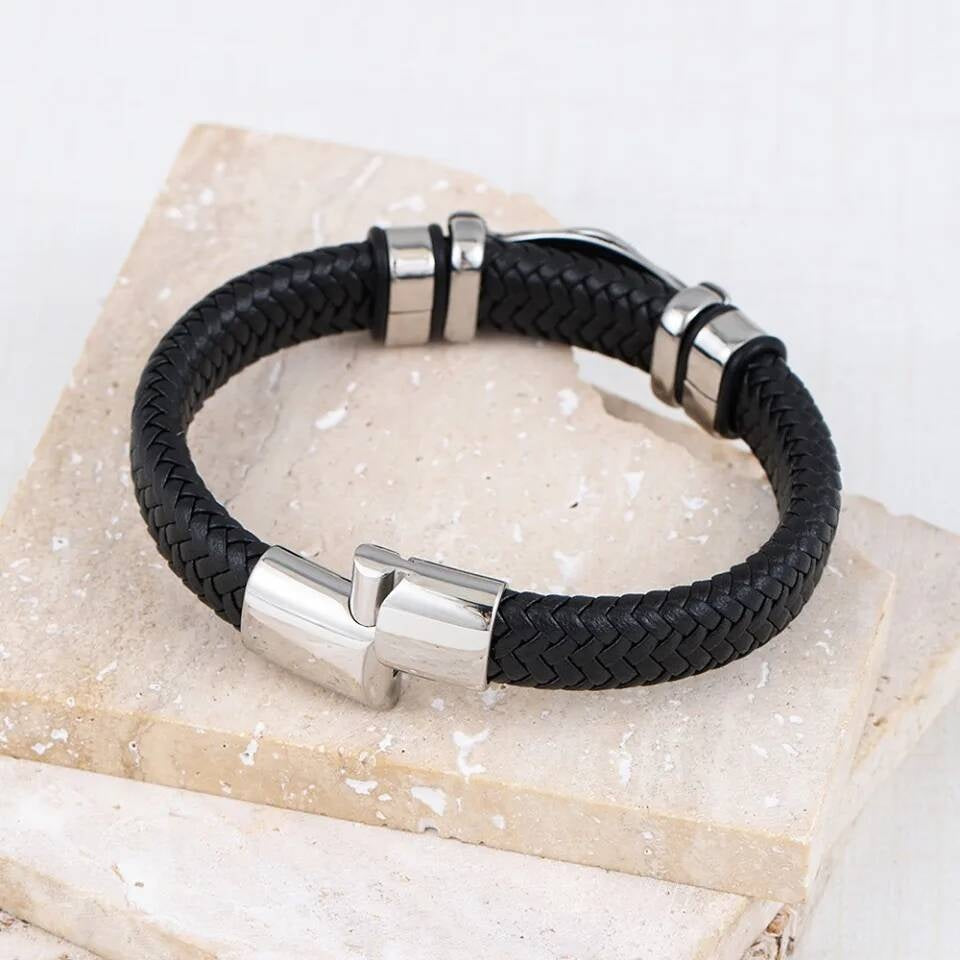 Viking Rune Leather Bracelet – Norse Symbol Stainless Steel & Braided Leather Wristband