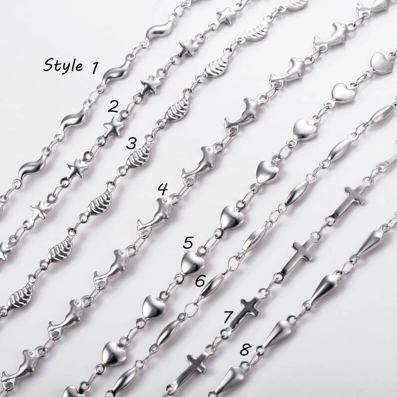 1Pc Length 18cm-100cm Stainless Steel Long Hand-made Chain Necklaces For Women Sier Color Heart Necklace Ladies Jewelry
