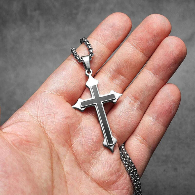 316L Stainless Steel Black Cross Pendant Necklace – Gothic Christian Jewelry