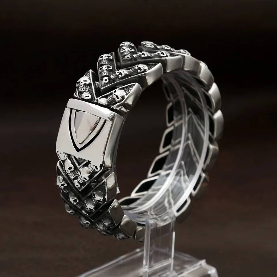 316L Stainless Steel Viking Skull Bracelet with Triquetra Symbol | Gothic Norse Jewelry