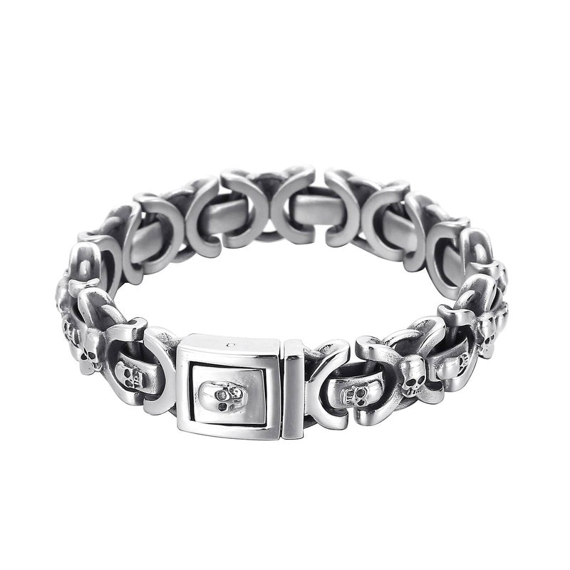 Engraved Name Stainless Steel Men Punk Skull Chain Bracelet Mens Fashion Charm Jewelry