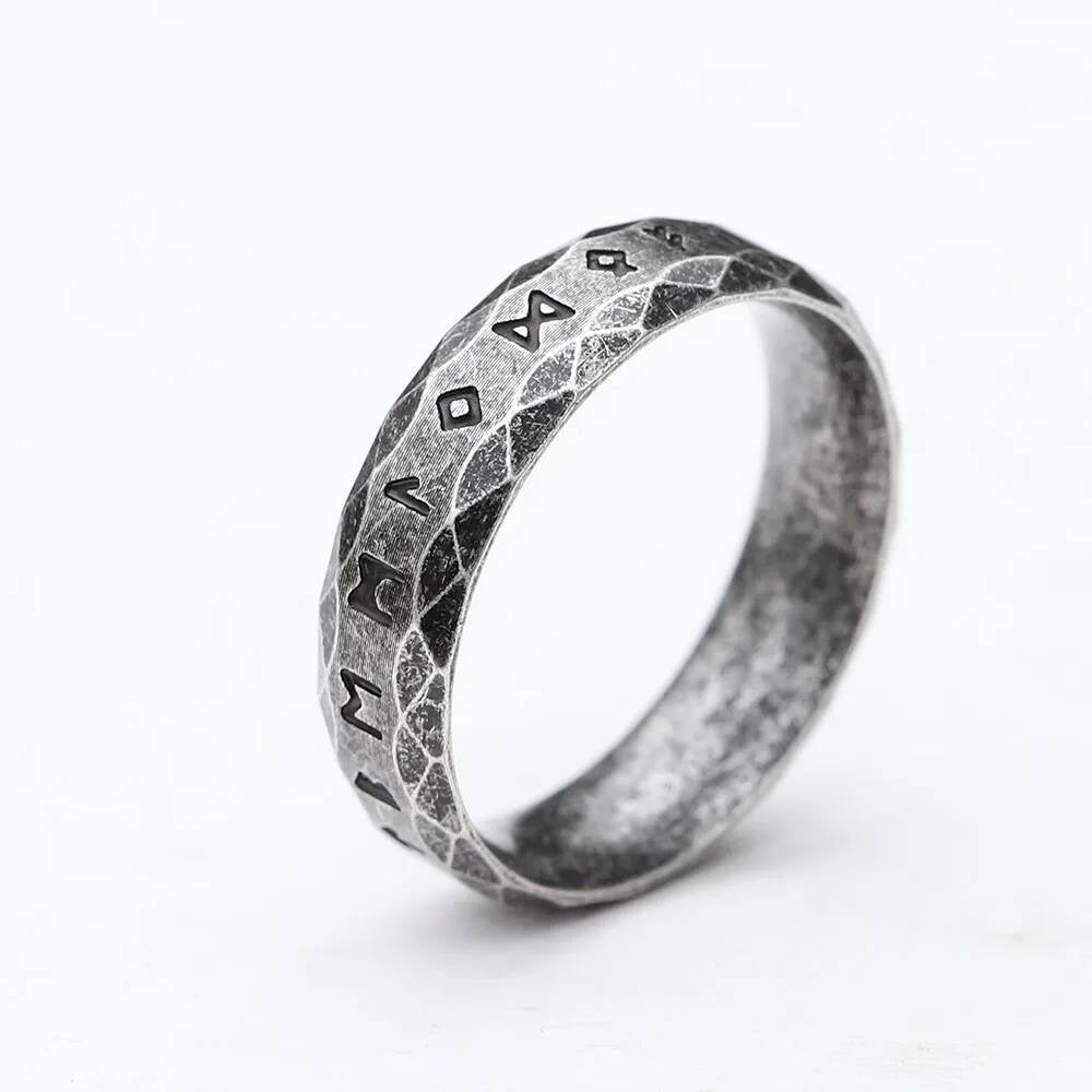 6 mm Vintage Viking Rune Ring – 316L Stainless Steel Norse Amulet (Unisex) Retro
