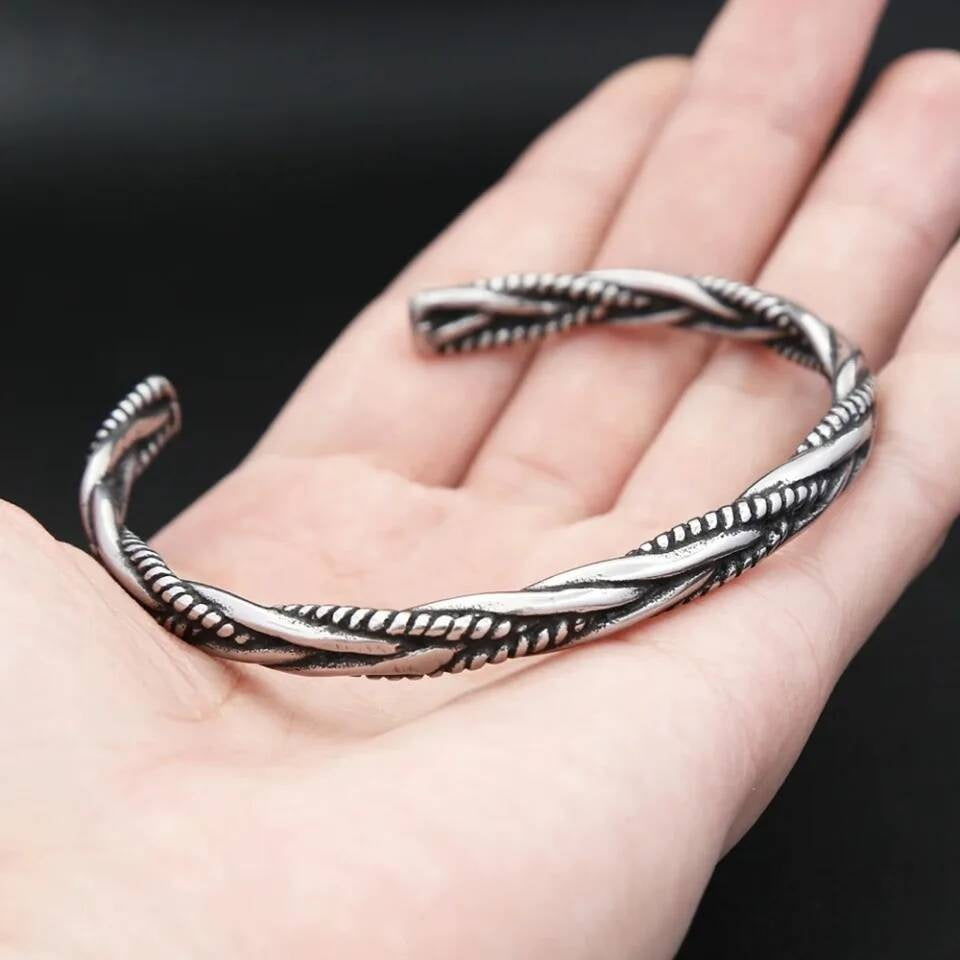 Twisted Rope Cuff Bracelet – Vintage 316L Stainless Steel Open Bangle for Men & Women