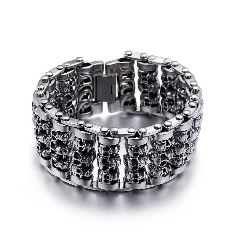 35mm Width Huge Demon Skull Bracelet Men Heavy Motor Biker Wristband