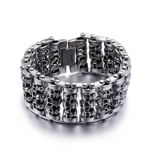 35mm Width Huge Demon Skull Bracelet Men Heavy Motor Biker Wristband