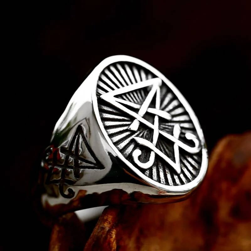 316L Stainless Steel Lucifer Sigil Ring Gothic Occult Jewelry BR8-1146