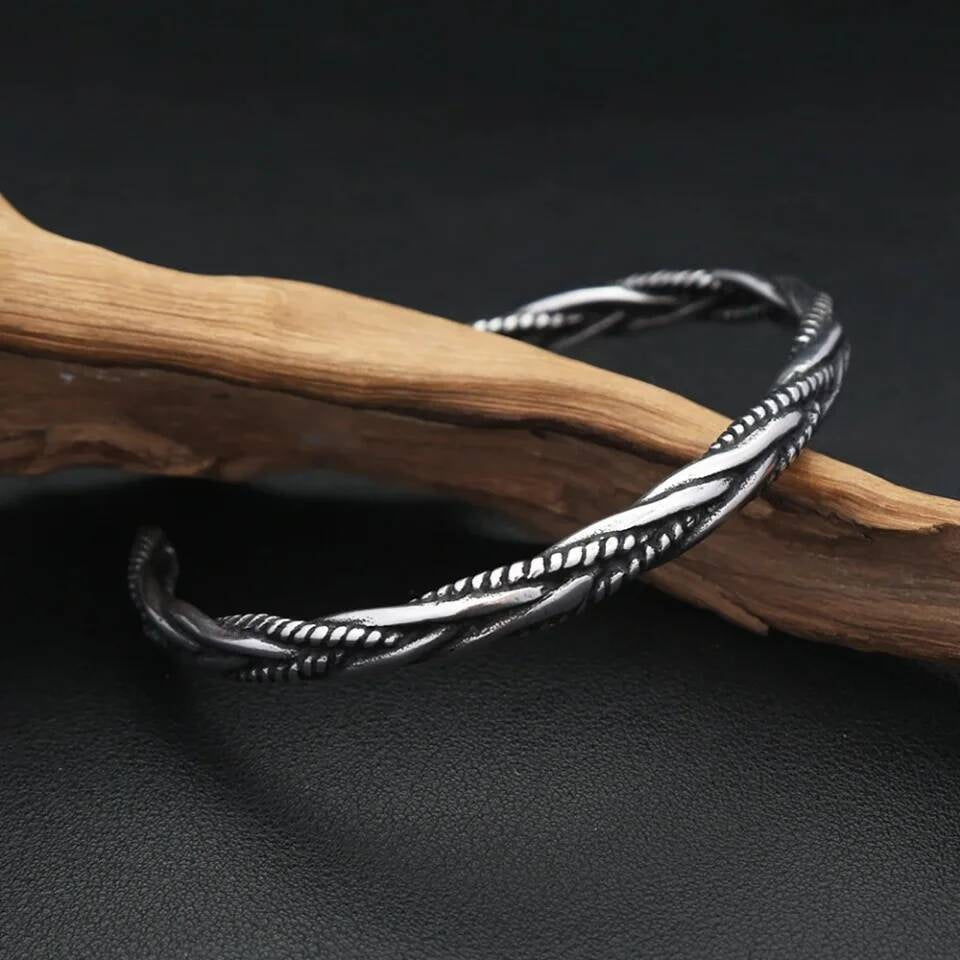 Twisted Rope Cuff Bracelet – Vintage 316L Stainless Steel Open Bangle for Men & Women