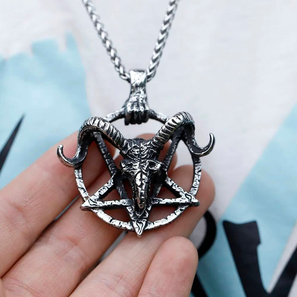 Pentagram Baphomet Pendant – 316L Stainless Steel Gothic Necklace with Goat Skull and Occult Symbol