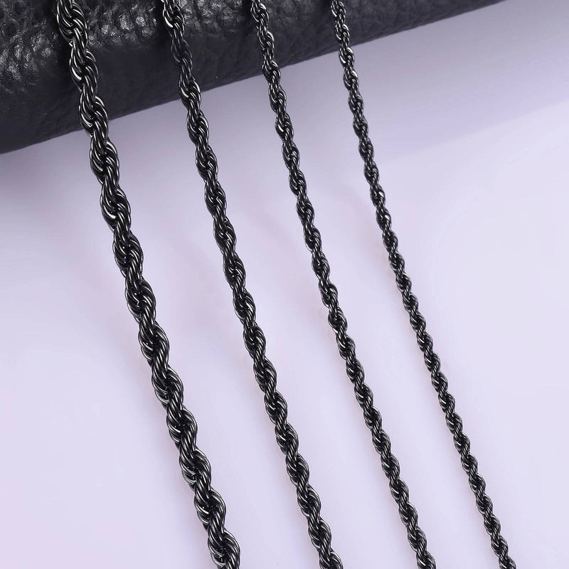 1 piece Stainless Steel Black Necklace Width 2mm/2.5mm/3mm/4mm/5mm/6mm Rope Chain Necklace/Bracelet For Men Women