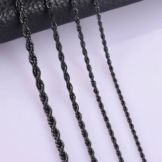 1 piece Stainless Steel Black Necklace Width 2mm/2.5mm/3mm/4mm/5mm/6mm Rope Chain Necklace/Bracelet For Men Women