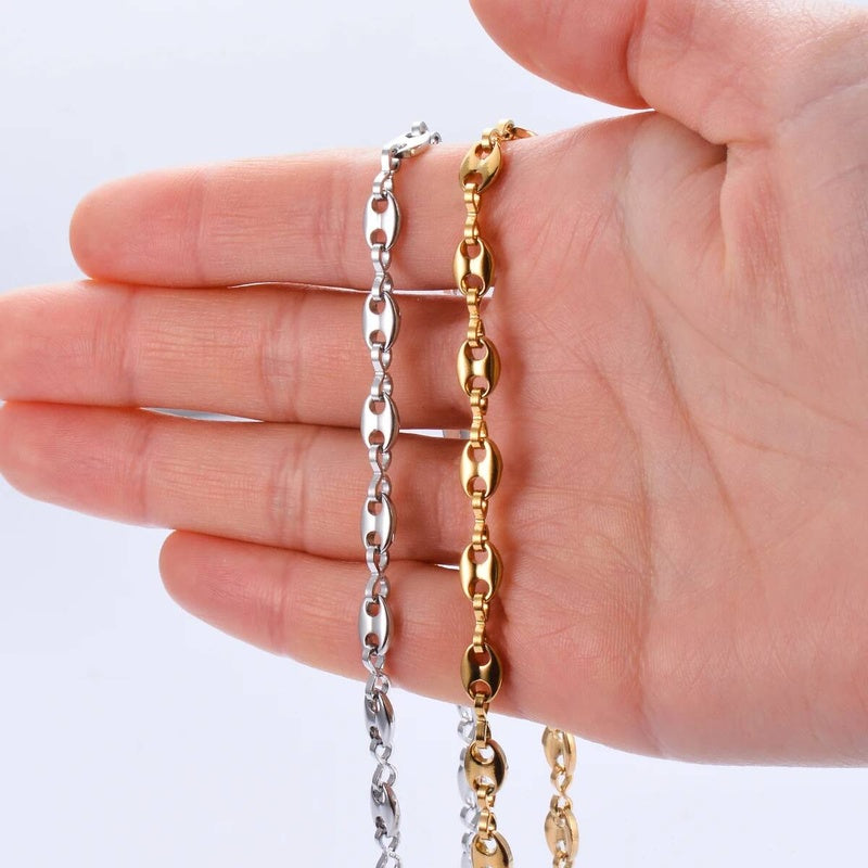 1 piece Stainless Steel Hip Hop Coffee Bean Necklaces Pig Nose Chains Bracelets Punk Necklace