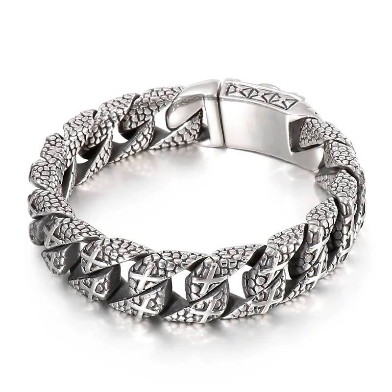 Stainless Steel Serpentine Ghost Skull Cuban Curb Link Chain Bracelet For Men Male Hollywood Gift cross