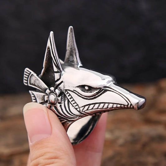 Anubis Guardian Ring – 316L Stainless Steel Gothic Biker Amulet Band