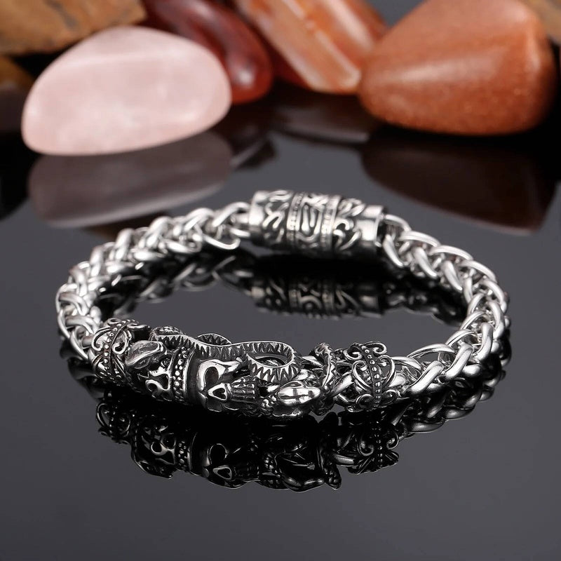 8mm Snake Skull Chain Bracelet Men Stainless Steel Magnet Clasp Jewelry