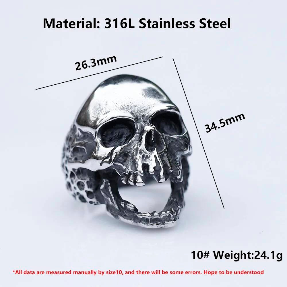 Large Fierce Skull Ring - Vintage Stainless Steel Gothic Punk Jewelry