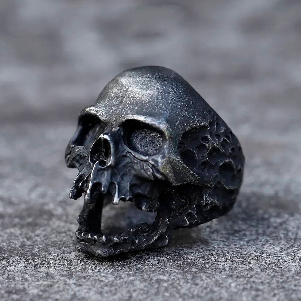 Large Fierce Skull Ring - Vintage Stainless Steel Gothic Punk Jewelry Steel