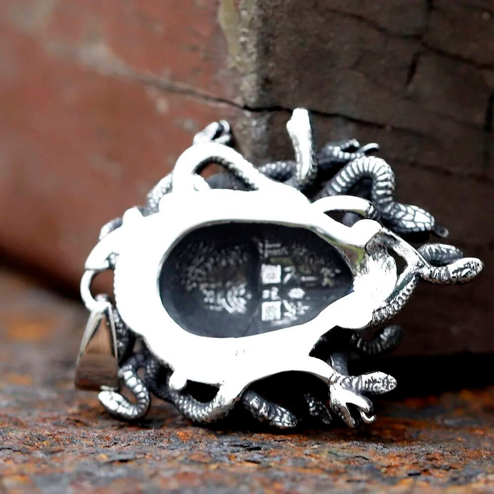 Medusa Pendant Necklace, Gothic Silver Jewelry with Snake Hair Design