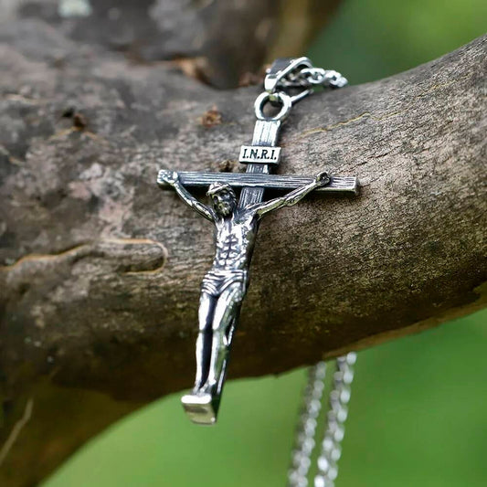 Men's 316L Stainless Steel Jesus Cross Pendant Necklace Religious Punk Jewelry