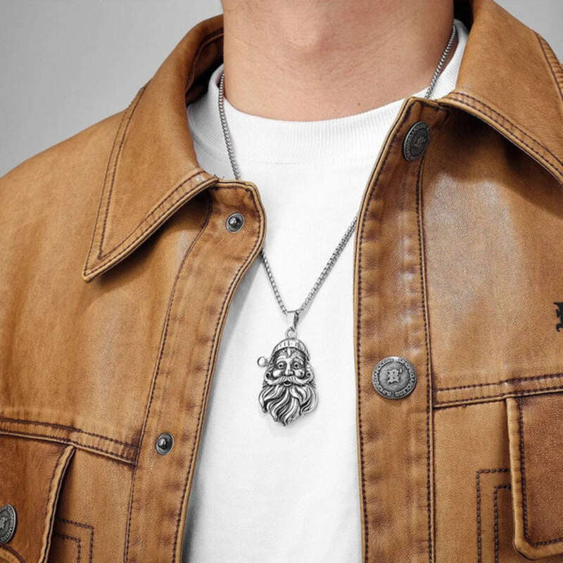 316L Stainless Steel Santa Claus Head Pendant Necklace
