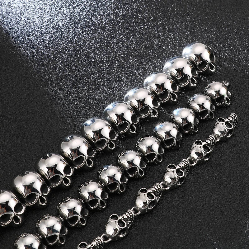 3 Styles Punk Metal Heavy Skull Charm Bracelet Men Stainless Steel Christmas Gift