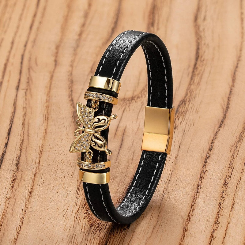 Men's Black Leather Panther Head Bracelet for Bold Gifts Style-D