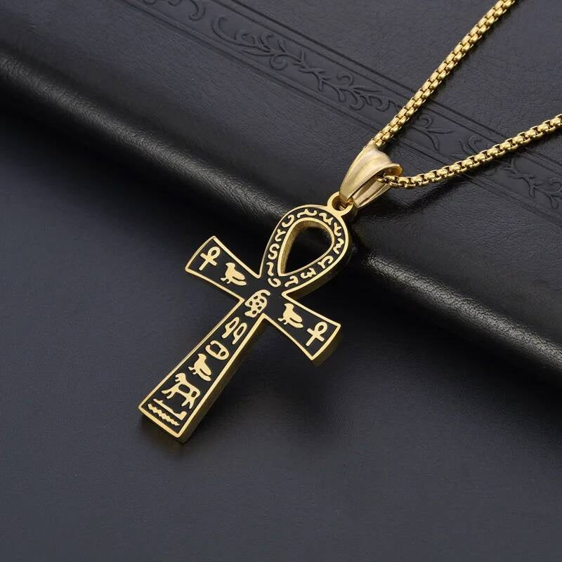 316L Stainless Steel Egyptian Anka Cross Pendant Chain Necklace For Men Vintage Jewelry Accessories