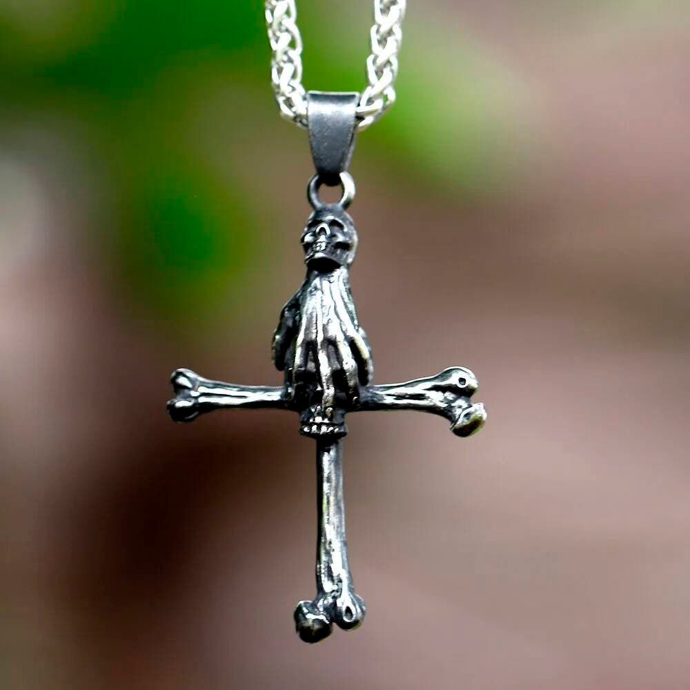 Skeletons in Coffin Pendant Necklace, Gothic Silver Jewelry with Death and Love Symbolism LP-1267 CN