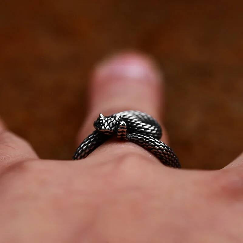 Coiled Snake Ring in Stainless Steel – Gothic Serpent Biker Jewelry