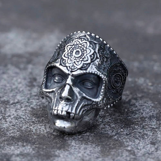 Decorative Skull Pattern Ring - Gothic Stainless Steel Punk Jewelry for Teens