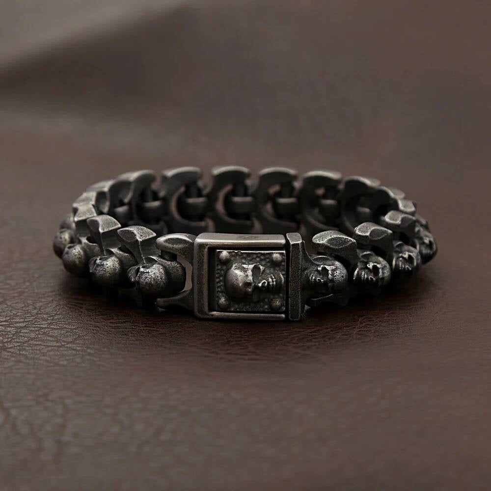 Vintage Gothic Skull Link Bracelet for Men 316L Stainless Steel Punk Biker Rock Chain Jewelry