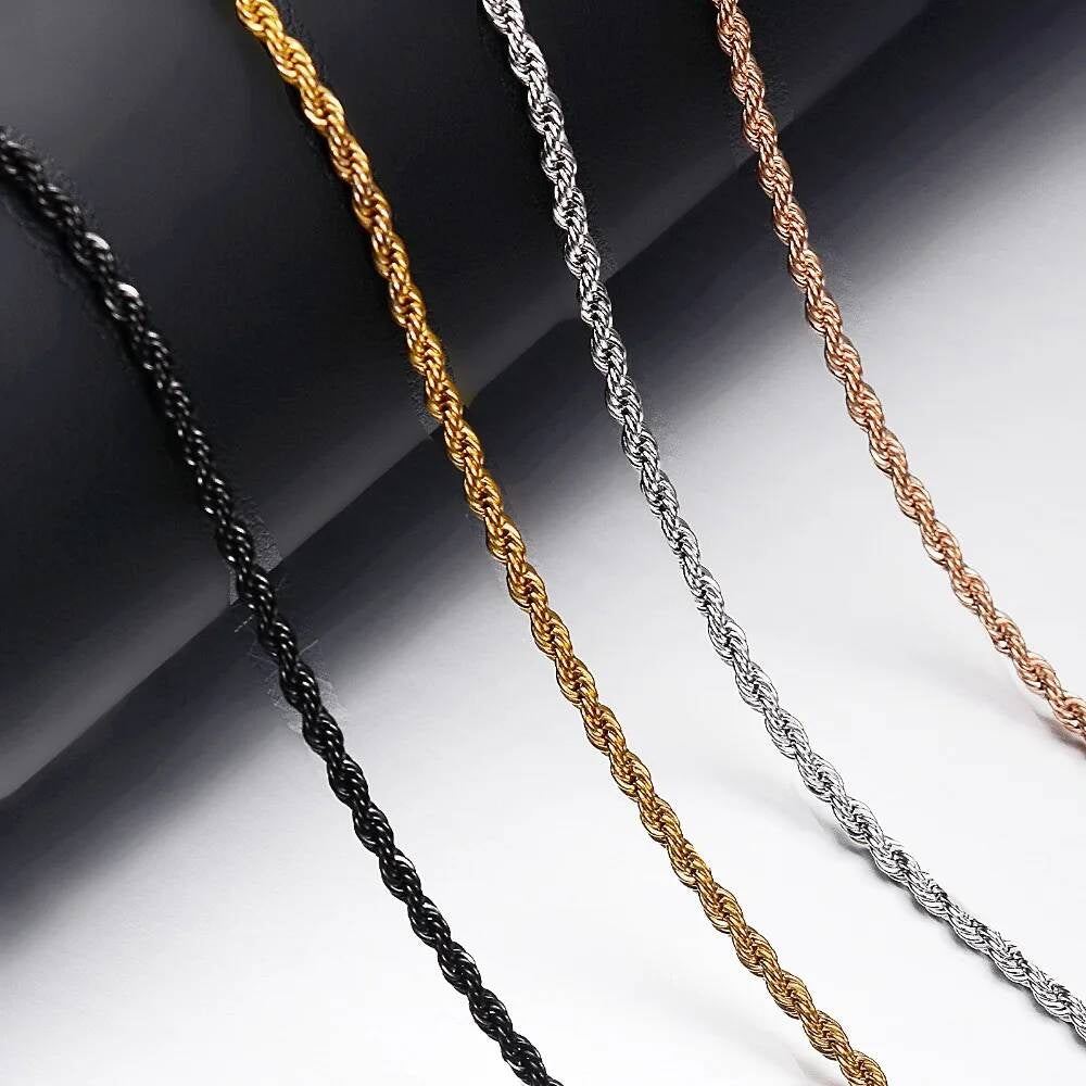 1Pc Width 2/2.5/3/4mm Rope For Women Men 316L Stainless Steel Twisted Chain Necklace Jewelry