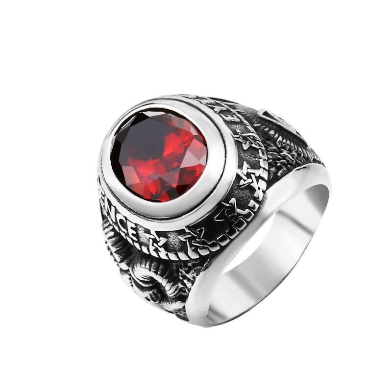 Blue Stone Gothic Ring – 316L Stainless Steel Biker Statement Band red