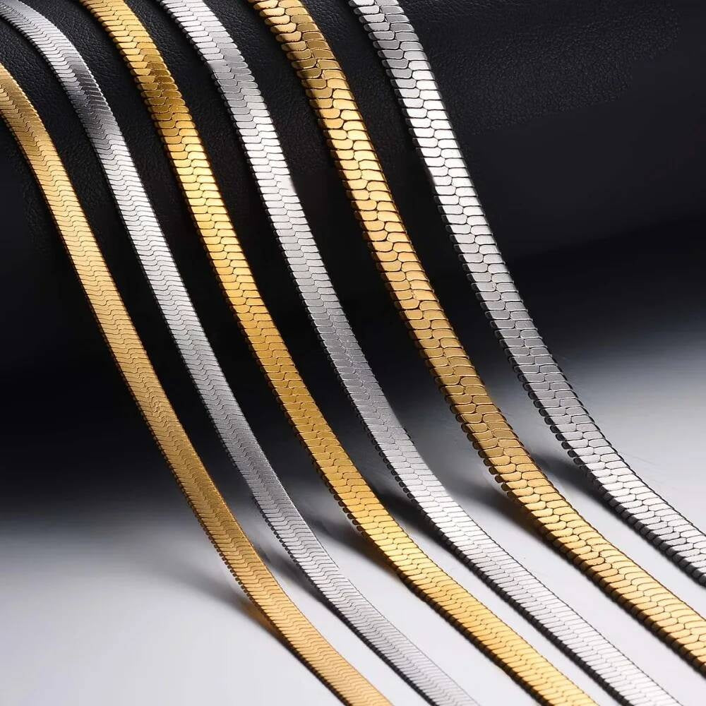 1 piece Width 4mm/5mm/6mm Stainless Steel Flat Snake Chain Necklace Jewelry for Men Women Not allergic
