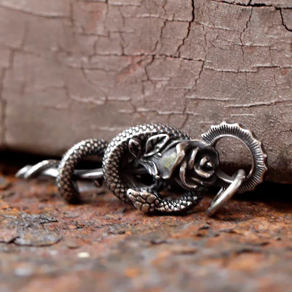 Snake and Rose Pendant Necklace – Gothic Key Jewelry with Snake and Rose Detail