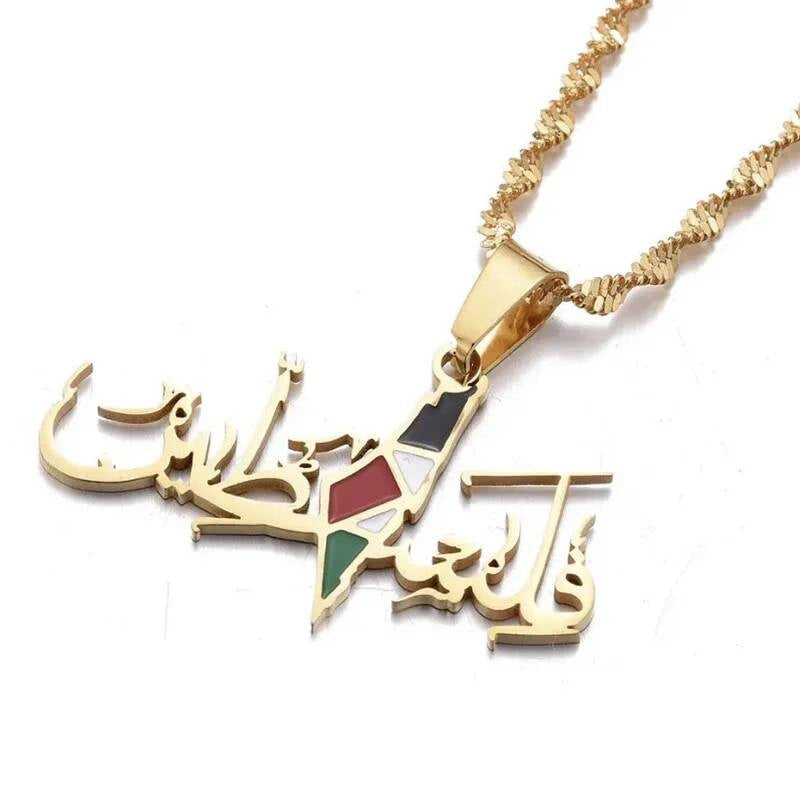 Flag Of Arabic Stainless Steel Pendant Necklace For Women Jewelry Accessories Collier Palestine