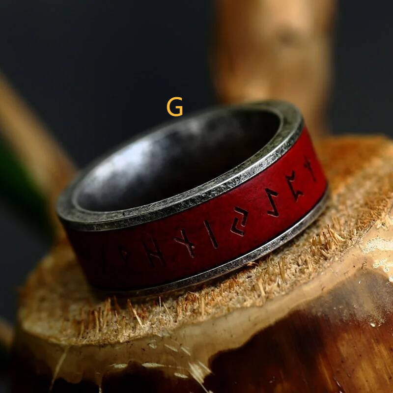 316L Stainless Steel Norse Rune Ring Red Vintage Viking Band