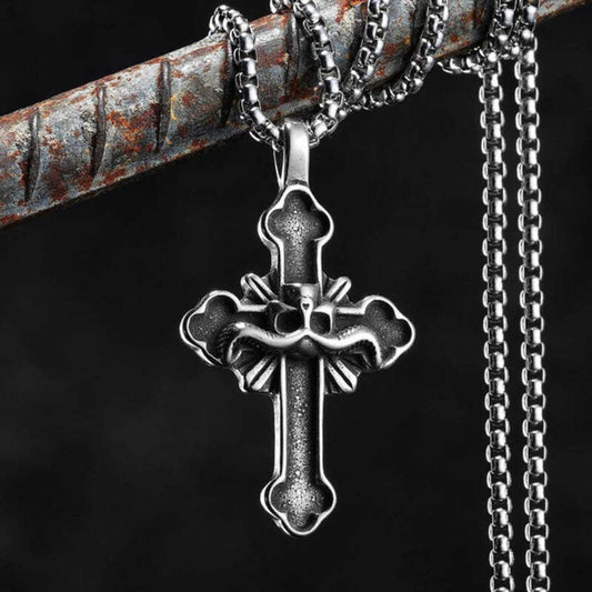 316L Stainless Steel Gothic Cross Pendant Necklace – Faith & Strength Symbol