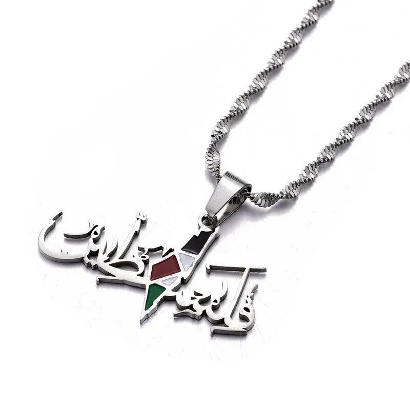 Flag Of Arabic Stainless Steel Pendant Necklace For Women Jewelry Accessories Collier Palestine