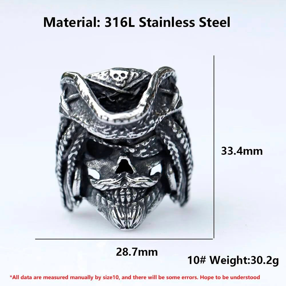 Pirate Captain Skull Ring - Vintage Stainless Steel Gothic Jewelry for Teens