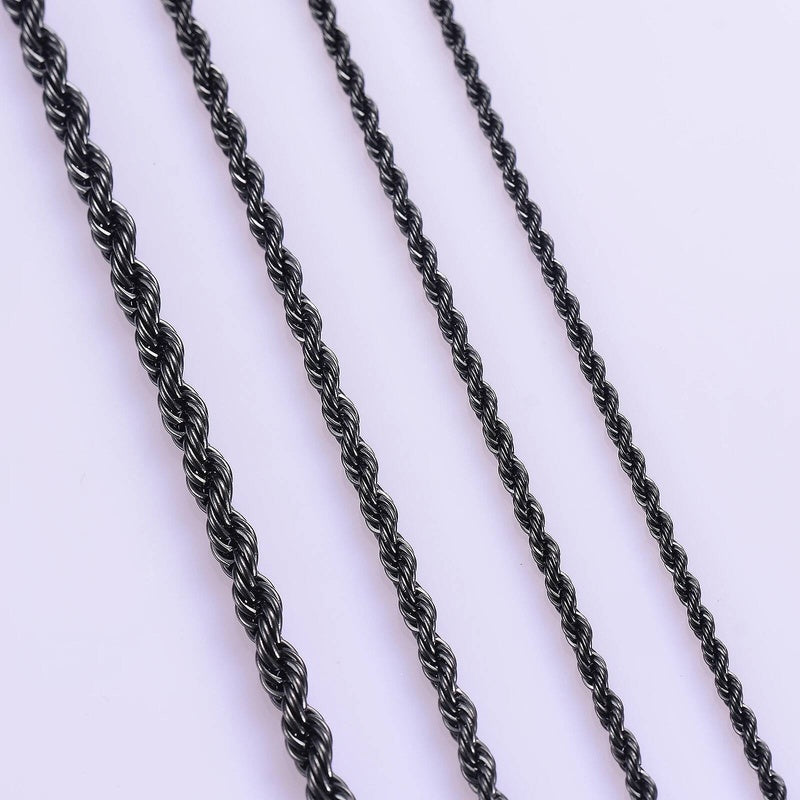 1 piece Stainless Steel Black Necklace Width 2mm/2.5mm/3mm/4mm/5mm/6mm Rope Chain Necklace/Bracelet For Men Women