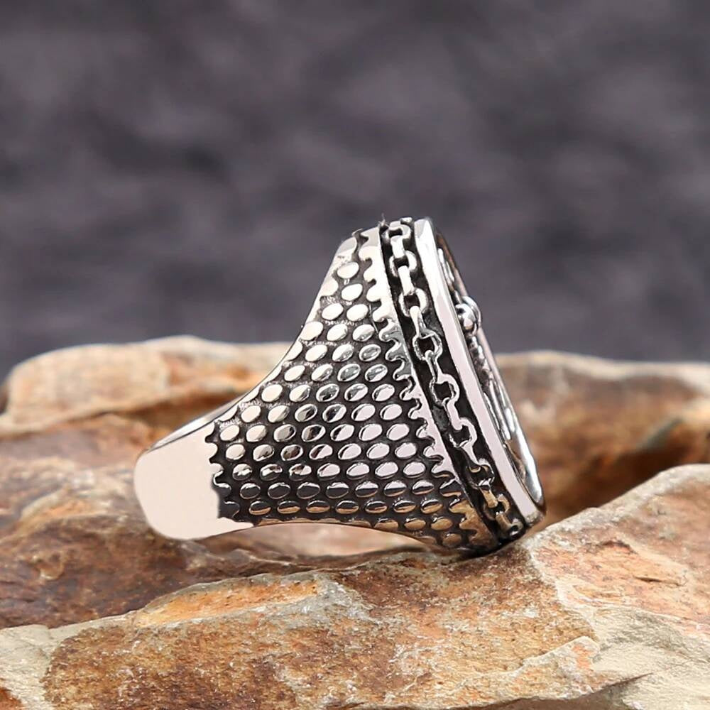 Viking Anchor Dot Ring - Stainless Steel Nautical Punk Amulet Jewelry Gift